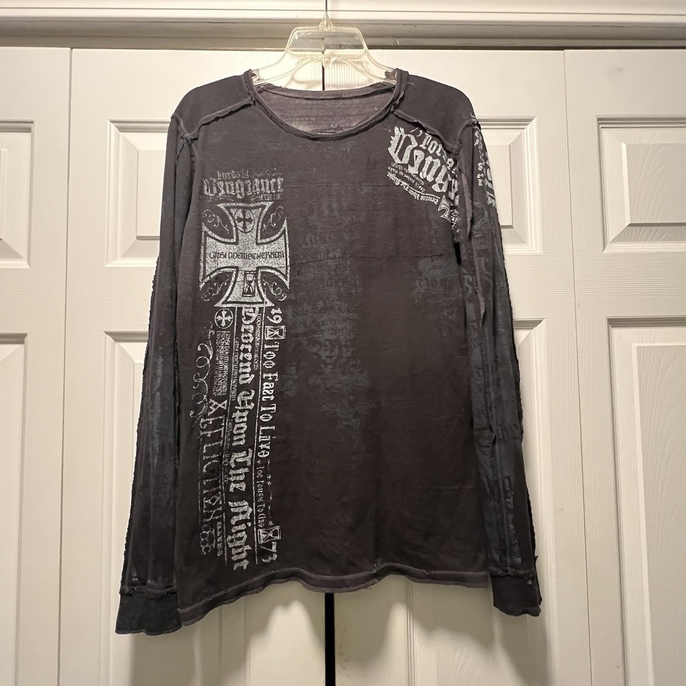 Vtg Y2K Affliction Reversible Thermal Long Sleeve Shirt Medium USA Native Mohawk